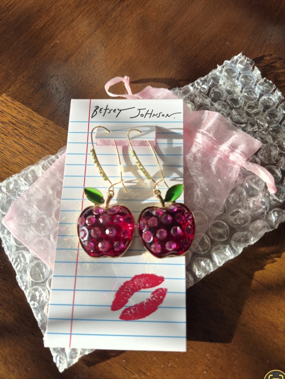 Betsey Johnson "Back to Cool" Apple Drop Earrings. NWT